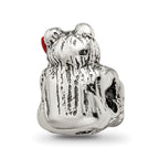 Sterling Silver 925 Kids Bear Bead with Enameled Flower  Antiqued Finish