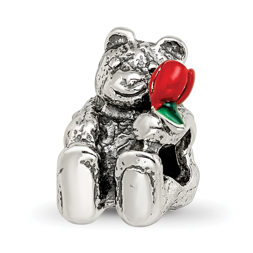 Sterling Silver Reflections Kids Bear with Enameled Flower Bead Main image
