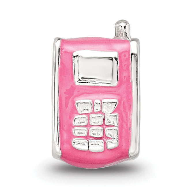 Sterling Silver 925 Kids Enameled Pink Cell Phone Bead Polished Finish