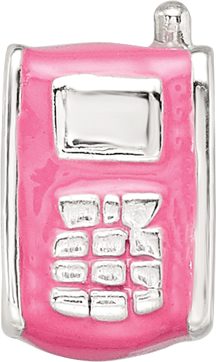 Sterling Silver 925 Kids Enameled Pink Cell Phone Bead Polished Finish