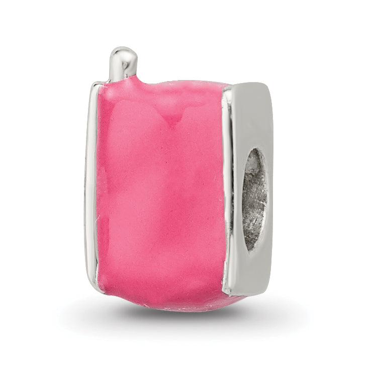 Sterling Silver 925 Kids Enameled Pink Cell Phone Bead Polished Finish