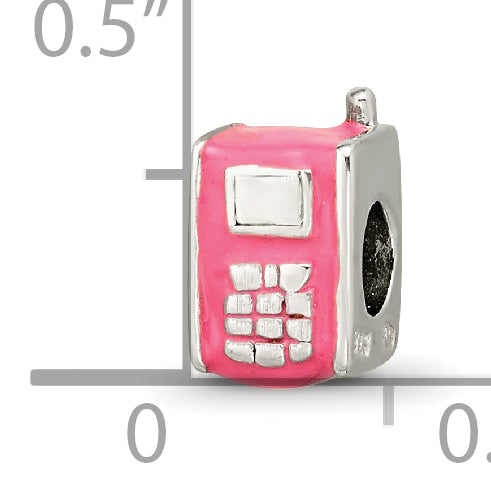 Sterling Silver 925 Kids Enameled Pink Cell Phone Bead Polished Finish