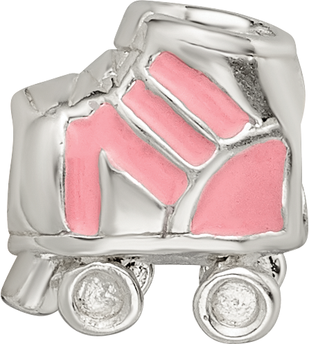 Sterling Silver 925 Kids Bead with Enameled Rollerskate Design, Polished Finish