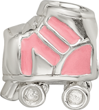 Sterling Silver 925 Kids Bead with Enameled Rollerskate Design, Polished Finish