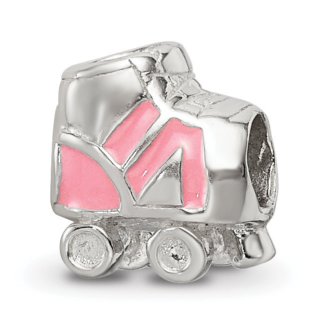 Sterling Silver 925 Kids Bead with Enameled Rollerskate Design, Polished Finish