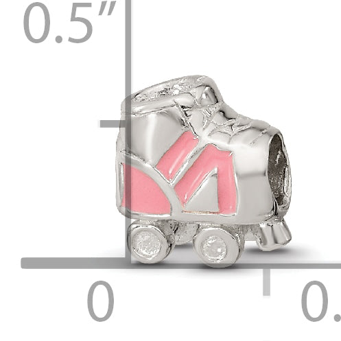 Sterling Silver 925 Kids Bead with Enameled Rollerskate Design, Polished Finish