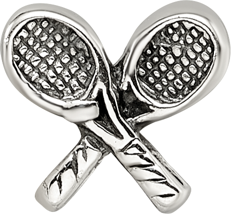 Sterling Silver 925 Kids Tennis Racquet Bead with Antiqued Finish