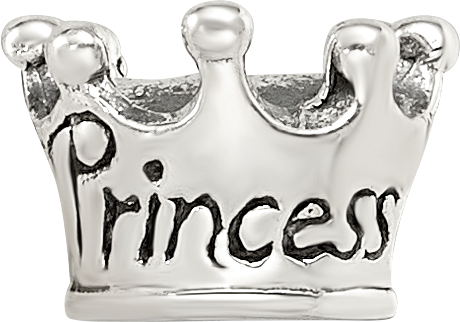 Sterling Silver 925 Kids Princess Crown Bead with Antiqued Finish