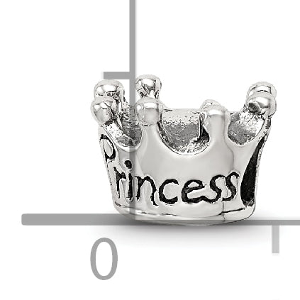 Sterling Silver 925 Kids Princess Crown Bead with Antiqued Finish