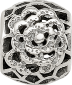 Sterling Silver 925 Bali Flower Bead with Antiqued Finish Elegant Solid Design