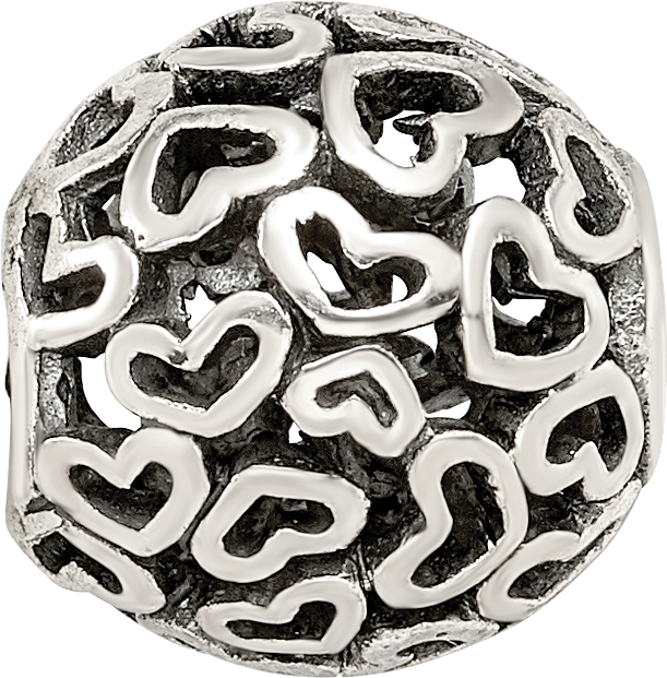 Sterling Silver 925 Bali Heart Bead with Antiqued Finish 10mm