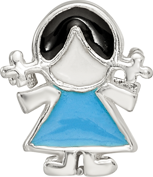 Sterling Silver 925 Enameled Blue Dress Girl Bead Vintage-Inspired Gift