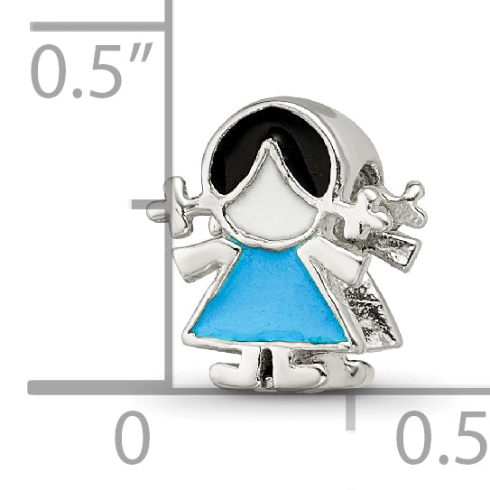 Sterling Silver 925 Enameled Blue Dress Girl Bead Vintage-Inspired Gift