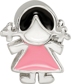 Sophia Jewelers Sterling Silver 925 Girl Bead with Pink Enameled Dress