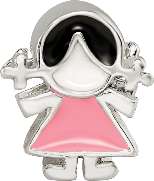 Sophia Jewelers Sterling Silver 925 Girl Bead with Pink Enameled Dress