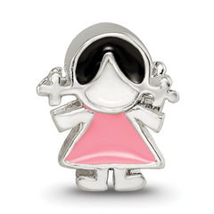 Sterling Silver Reflections Enameled Pink Dress Girl Bead