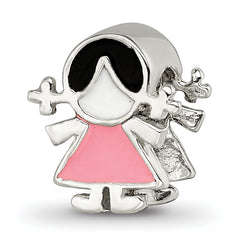Sterling Silver Reflections Enameled Pink Dress Girl Bead