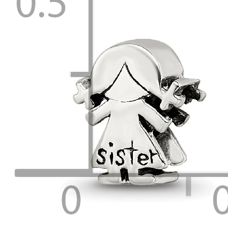 Sterling Silver 925 Little Sister Bead with Polished Finish Solid Charm