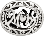 Sterling Silver 925 Mom Bead with Antiqued Finish Solid Themed Charm