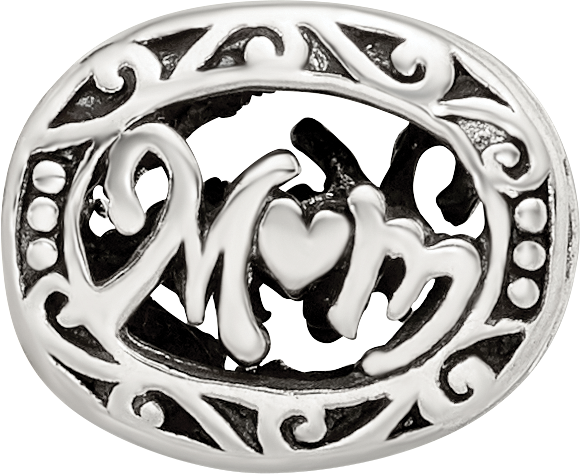 Sterling Silver 925 Mom Bead with Antiqued Finish Solid Themed Charm