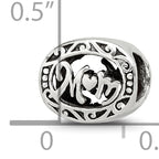 Sterling Silver 925 Mom Bead with Antiqued Finish Solid Themed Charm
