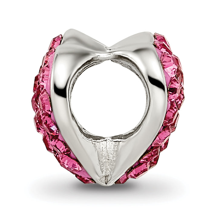 Sterling Silver 925 Pink Crystal Heart Bead with Polished Finish Secondary image