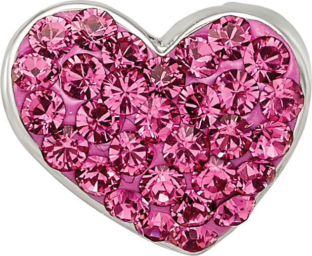 Sterling Silver 925 Pink Crystal Heart Bead with Polished Finish