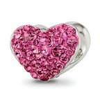 Sterling Silver 925 Pink Crystal Heart Bead with Polished Finish