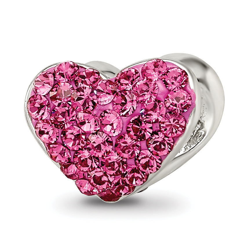Sterling Silver 925 Pink Crystal Heart Bead with Polished Finish