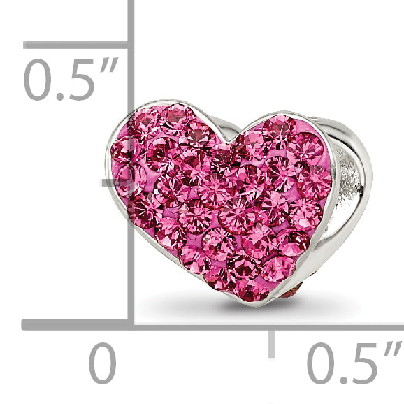Sterling Silver 925 Pink Crystal Heart Bead with Polished Finish
