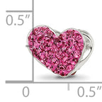 Sterling Silver 925 Pink Crystal Heart Bead with Polished Finish