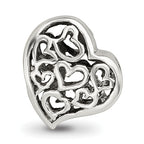 Sterling Silver 925 Polished Bead with Cutout Hearts Elegant Design