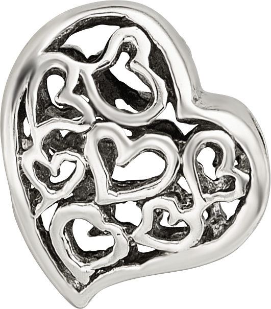 Sterling Silver 925 Polished Bead with Cutout Hearts Elegant Design