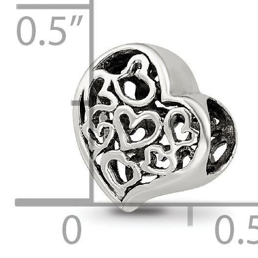 Sterling Silver 925 Polished Bead with Cutout Hearts Elegant Design