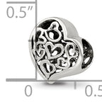 Sterling Silver 925 Polished Bead with Cutout Hearts Elegant Design