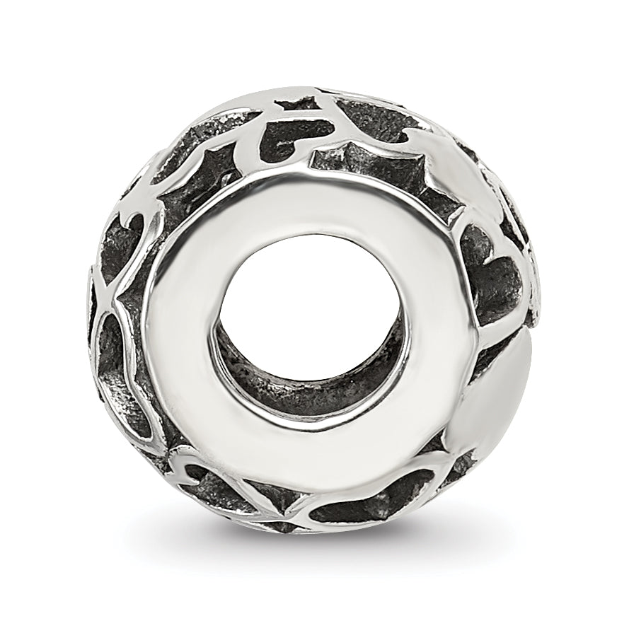 Sterling Silver 925 Antiqued Hearts Bali Bead Solid Vintage Design Secondary image