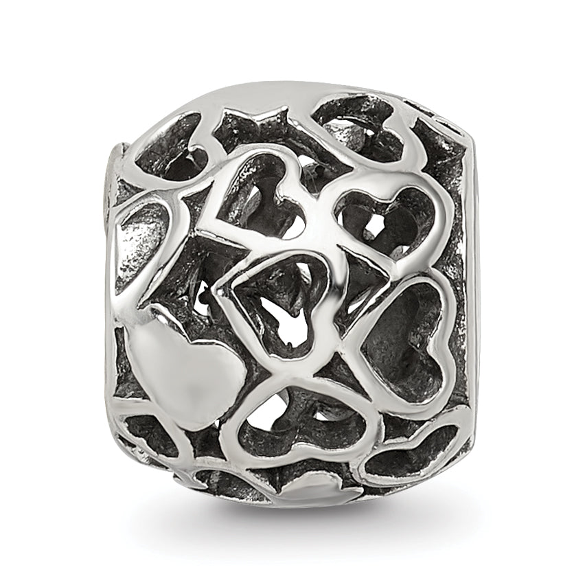 Sterling Silver 925 Antiqued Hearts Bali Bead Solid Vintage Design