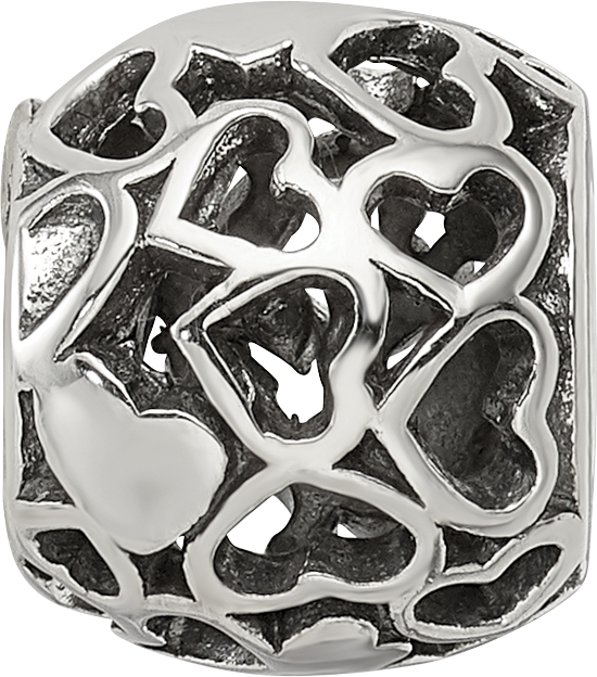 Sterling Silver 925 Antiqued Hearts Bali Bead Solid Vintage Design