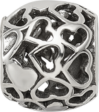 Sterling Silver 925 Antiqued Hearts Bali Bead Solid Vintage Design
