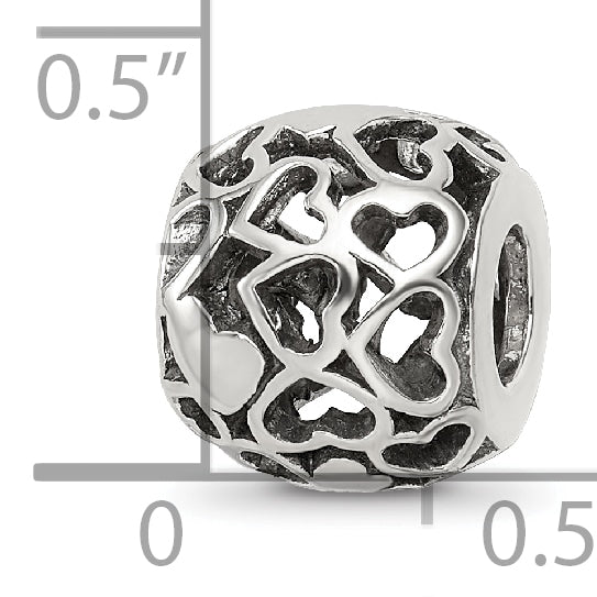 Sterling Silver 925 Antiqued Hearts Bali Bead Solid Vintage Design