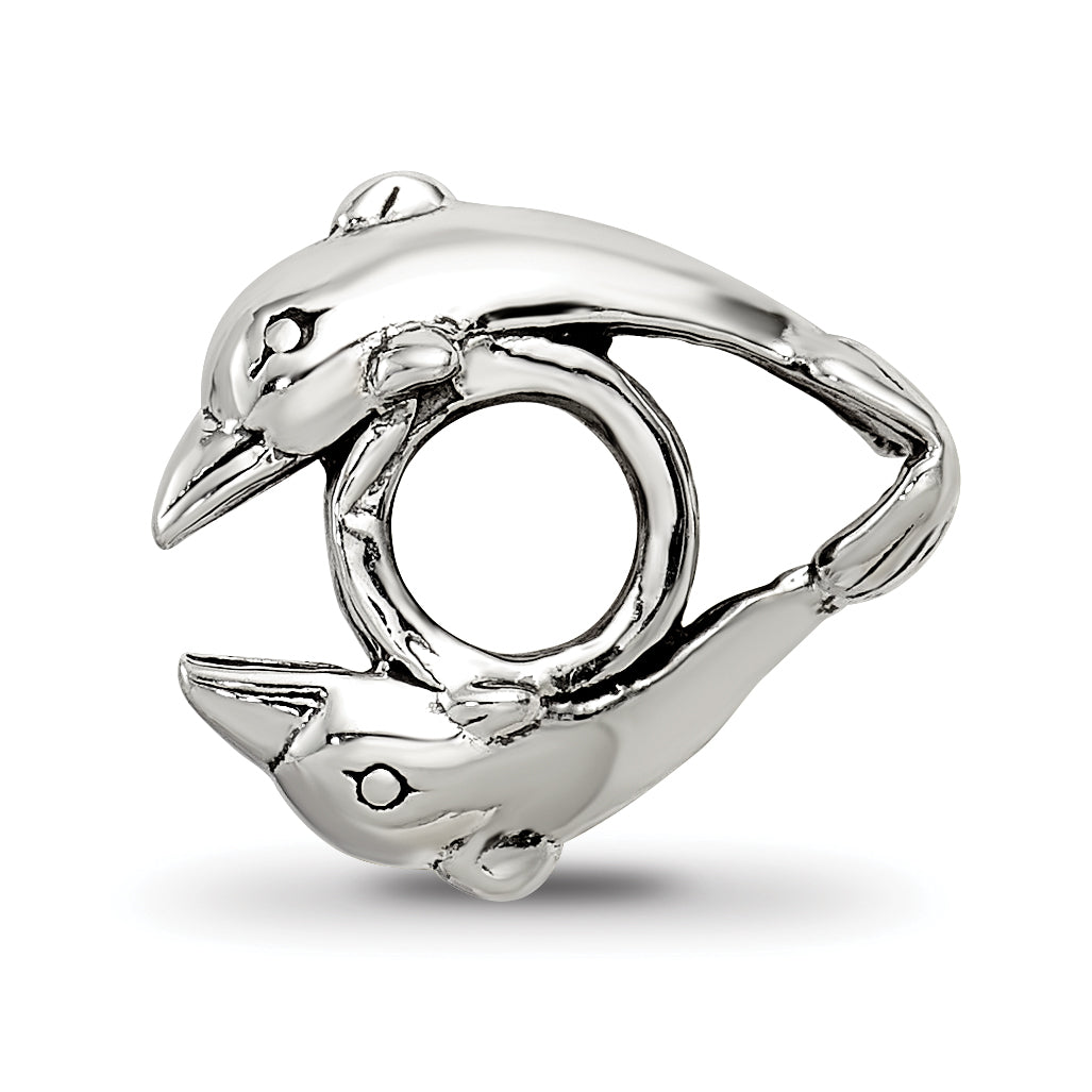 Sterling Silver 925 Dolphin Bead with Antiqued Finish Solid Design