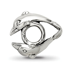 Sterling Silver 925 Dolphin Bead with Antiqued Finish Solid Design