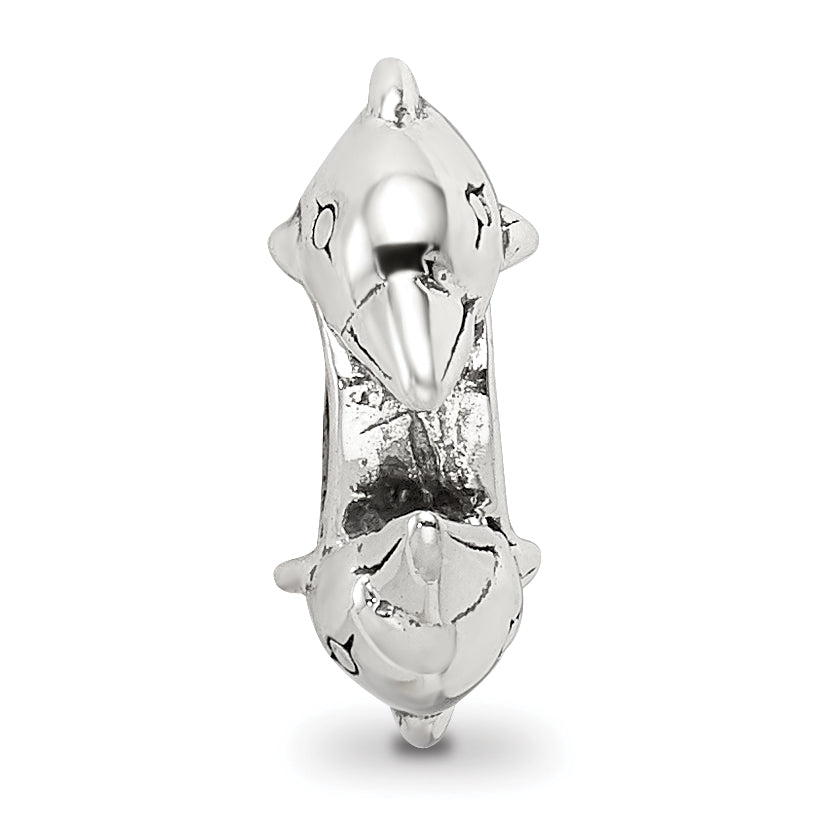 Sterling Silver 925 Dolphin Bead with Antiqued Finish Solid Design