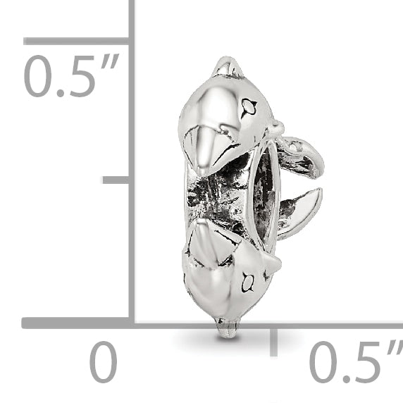 Sterling Silver 925 Dolphin Bead with Antiqued Finish Solid Design