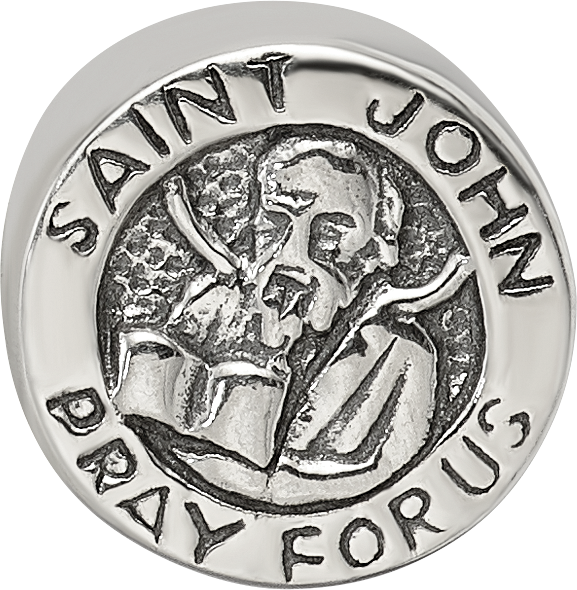 Sterling Silver 925 Saint John Prayer Bead with Antiqued Finish Solid Cast Design