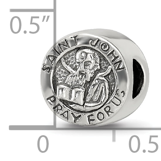 Sterling Silver 925 Saint John Prayer Bead with Antiqued Finish Solid Cast Design
