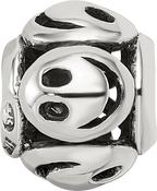 Sterling Silver 925 Smiley Faces Bead with Antiqued Finish Solid Cast