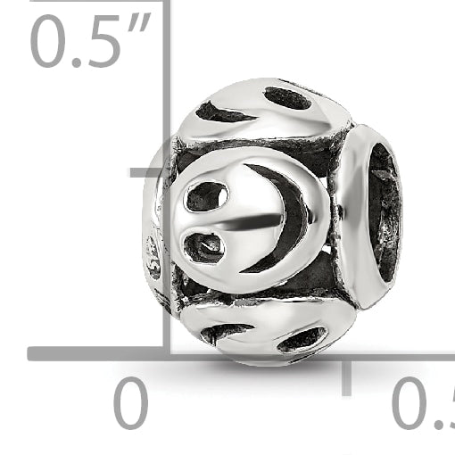 Sterling Silver 925 Smiley Faces Bead with Antiqued Finish Solid Cast