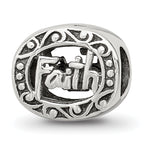Sterling Silver 925 Faith Bead with Antiqued Finish Solid Themed Design