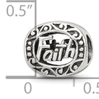 Sterling Silver 925 Faith Bead with Antiqued Finish Solid Themed Design